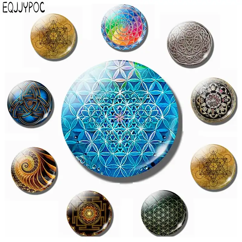 Цветок жизни 30 мм магнит на холодильник Сакральная Геометрия Гобелен Мандала Йога стеклянный купол магнитные стикеры на холодильник Note дер...