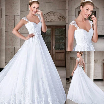 

robe de mariee Marvelous Tulle Sweetheart Neckline A-line Wedding Dresses With Beadings & Belt & Lace Appliques Bridal Gown