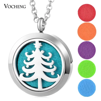 

10pcs/lot Aromatherapy Diffuse Locket Necklace Christmas Tree 316L Stainless Steel Pendant Magnetic 30mm with Felt Pad VA-779*10