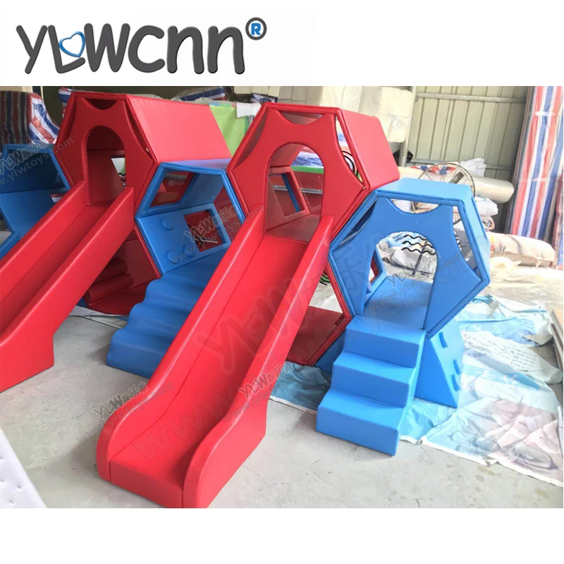 US $2.250.00 environmental PU software 7 cabinets sponge bee play double slide kids soft toy plant children playground set YLWINA171040