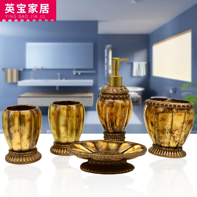 Creative European retro bronze bathroom resin environmental protection five sets of bathroom home toiletries kit Creative European retro bronze bathroom resin environmental protection five sets of bathroom home toiletries kit