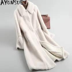 AYUNSUE 2019 новое пальто с натуральным мехом женское длинное 100% шерстяное пальто корейское зимнее пальто женские пальто Abrigo Mujer KQN19019 KJ2577