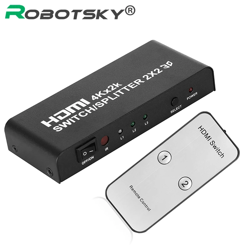 

Ultra HD 2 in 2 Out HDMI Switcher Converter 1080p 2X2 Audio Video HDMI Splitter & IR Remote Control 4K*2K for HDTV XBOX DVD PS3
