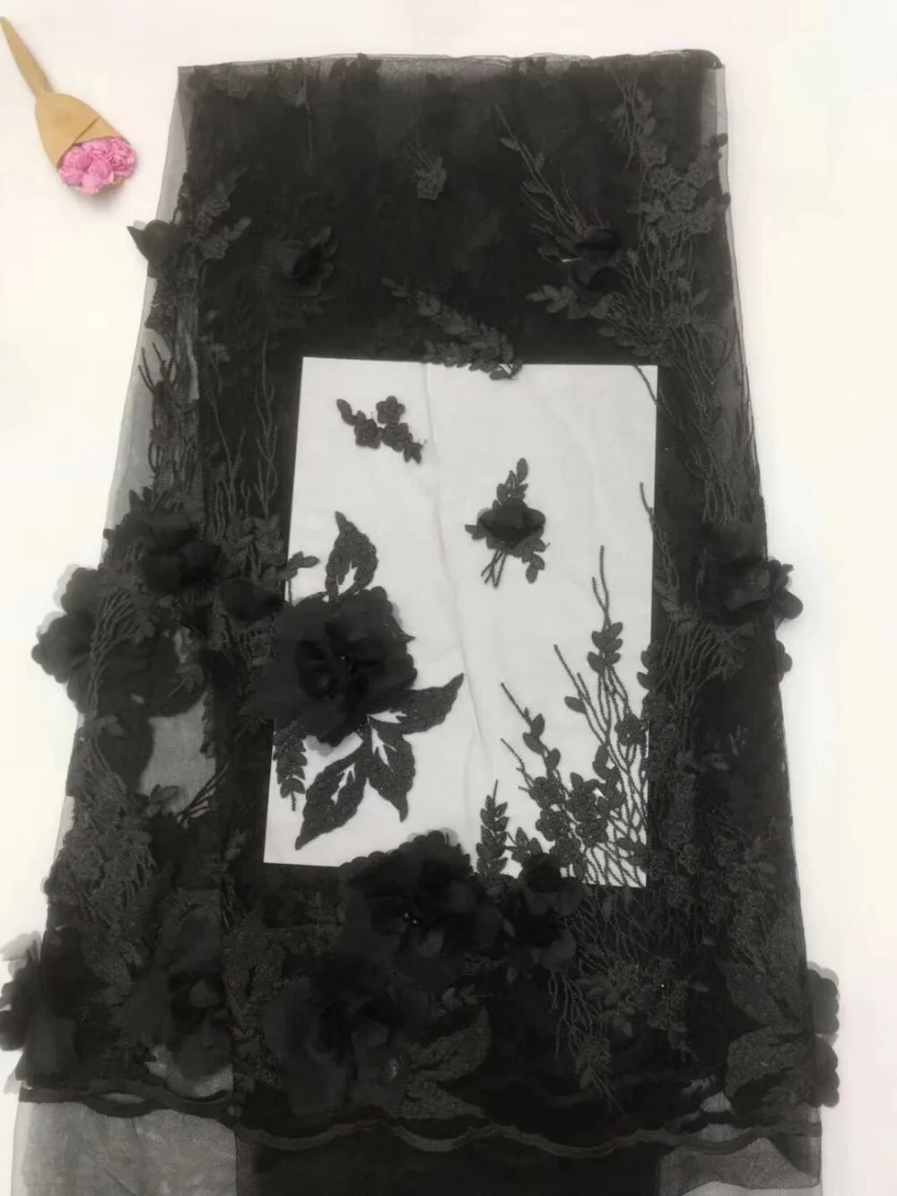 

French lace fabric 5yds/pce dhl black soft 3d petals beads fabric women luxury gorgeous asoebi party nigerian wedding dress 2019