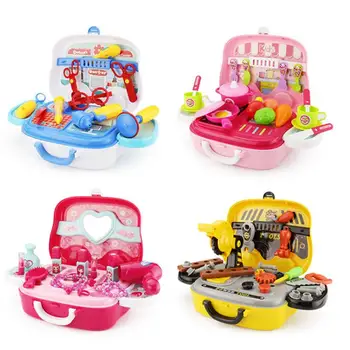

5 roles Pretend Play Children Simulation Kitchen Cooking Tableware Dressing Suitcase Doctor Kids Plastic Toy Set for 3-6 years
