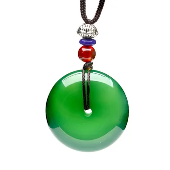 

Green Chalcedony Safety Button Pendant Necklace Drop Shipping Hand-carved lucky Amulet Ping An Kou Necklace For Men And Women
