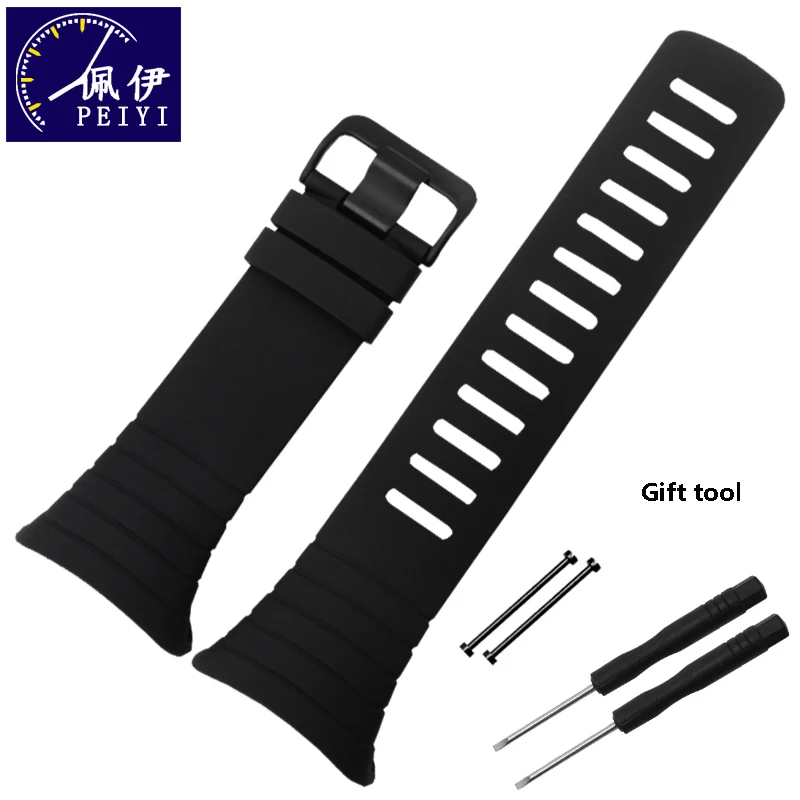 

PEIYI Soft waterproof silicone watchband black rubber strap with tools replacement bracelet for Suunto core with