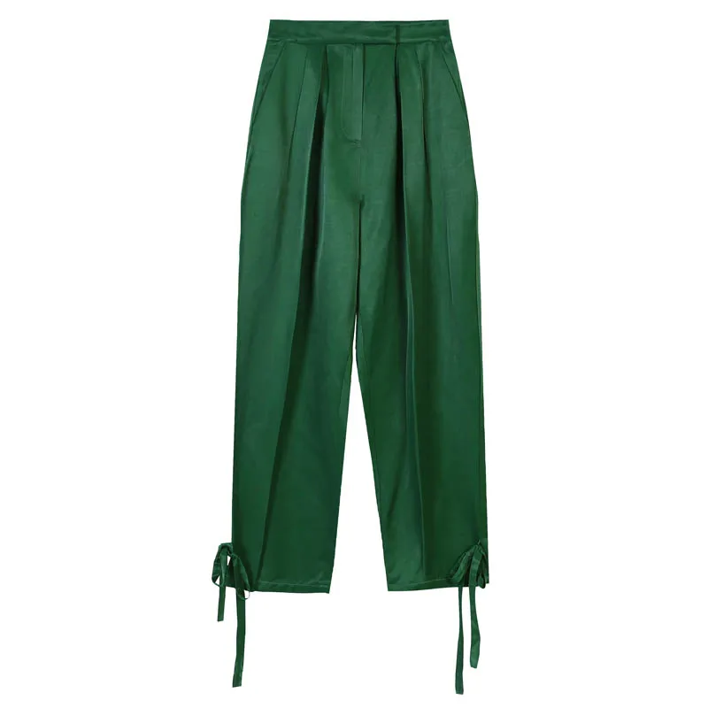 ELFSACK, новинка, стильные брюки средней длины, одноцветные, обтягивающие брюки, женские, прямые, трикотажные, повседневные, длинные, Femme брюки, уличная одежда, штаны для девочек - Цвет: Green
