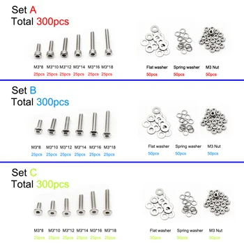 

300pcs M3 304 Stainless Steel Allen Screws Bolt With Hex Nuts Washers Assortment