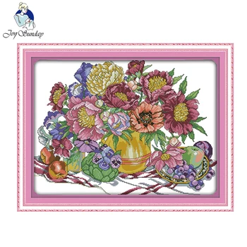 

Joy Sunday Flowers and fruit cross stitch kits for bed room decoration