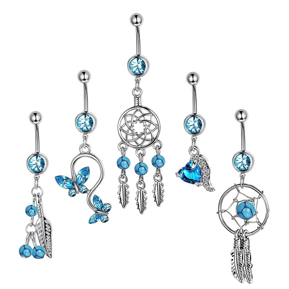 

5pc/set Piercing Navel Surgical Steel Single Crystal Rhinestone Belly Button Rings Navel Piercing Ombligo