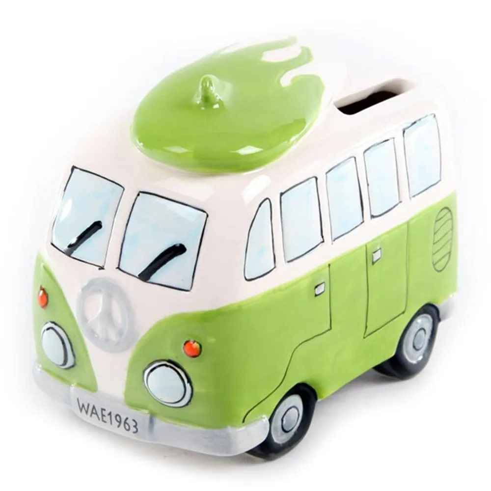 Campervan Design Piggy Bank Money Pot Retro Camper Van Surfer Surfboard