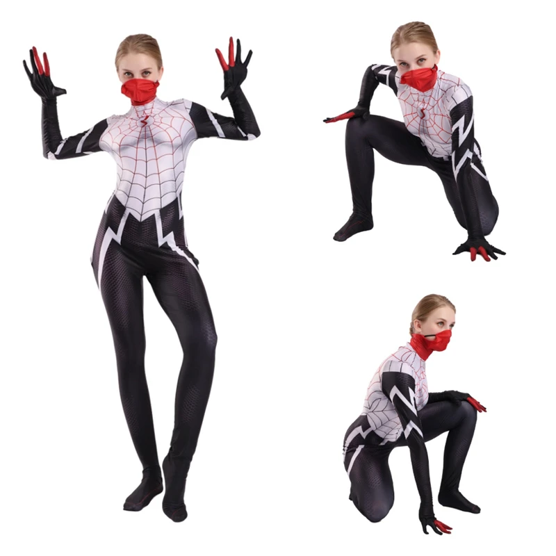 

Adult Kids Female Spiderman Gwen Costume Zentai Superhero Costume Bodysuit Suit Jumpsuits Tight Gwen Cosplay Halloween Girls