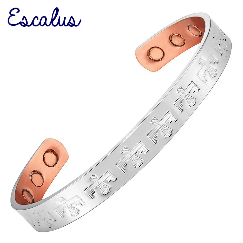 

Escalus Trendy Pure Copper Jewelry Stylish All Silver Color Eagle Magnetic Bangle For Women Powerful Health Men Bracelet Gift