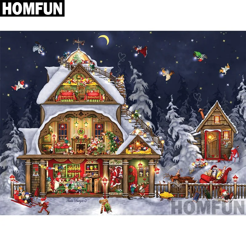 Алмазная живопись HOMFUN A00836 алмазная вышивка рождественский дом полностью