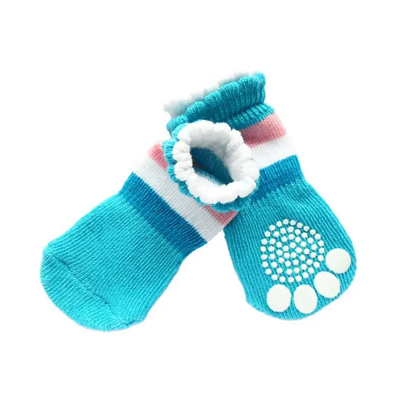 

4pcs Pet Small Dog Shoes Cute Cartoon Warm Soft Knits Sock Anti Slip Skid Socks Bottom Pets Supplies H1