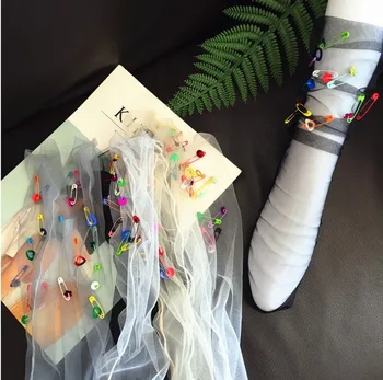 

2018 New Colorful Sequins pin Perspective tulle Women Socks Fashion Shiny Harajuku Soft Ladies Funny Socks Transparent Hosiery
