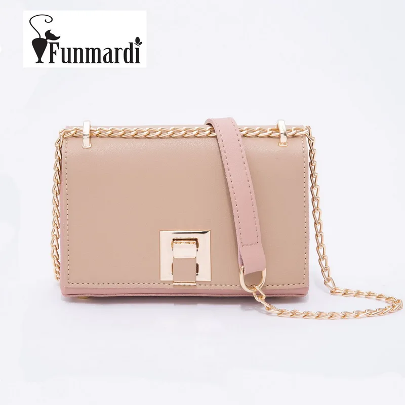 

FUNMARDI Chain Small Shoulder Bags For Women Fashion Candy Color Messenger Bags Simple Lock Flap Women Bag Crossbody WLAM0217