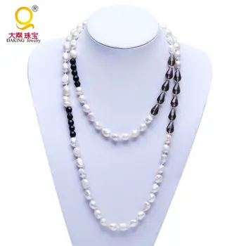 

High grade pearl bead necklace women long necklace crystal jewelry with magnetic clasp