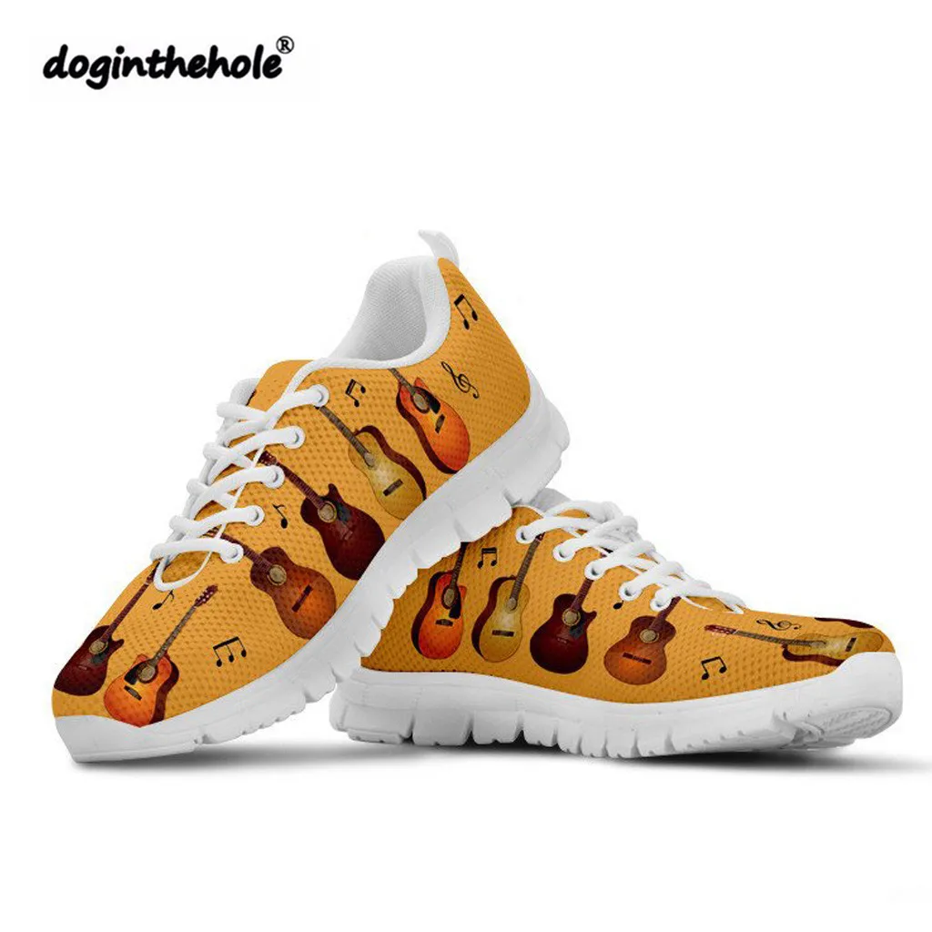 

Doginthehole Breathable Sports Shoes Woman Guitar Sneakers Printing Women Walking Shoes Fitness Comfortable Lace-Up Tennis Femme