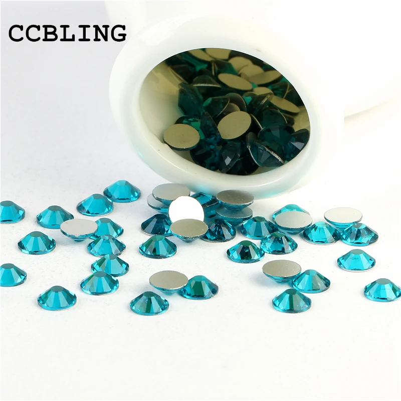

CCBLING Blue Zircon ss3-ss30 Nail Rhinestones Flat Back Non Hotfix Glitter Nail Stones,DIY 3d Nail Phones Decorations Supplies
