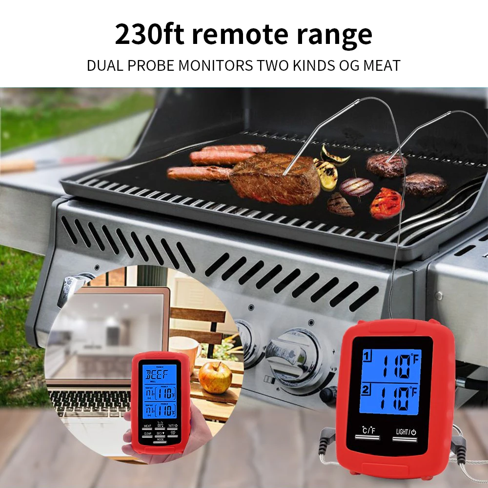 Wireless Dual Channel Digital Display Thermometer Kitchen Food Barbecue