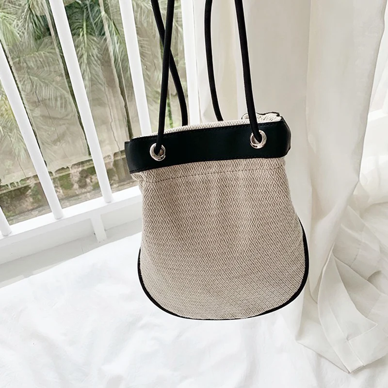 

2019New Women Cotton Plaid Handbag Small Rhomboids Pocket Shoulder Bag Crossbody Bag For Lady Korean Chic Student Drawstring Bag