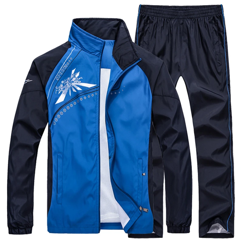 

Men Sportswear Spring Windproof Track Suit 2018 New Printing Pattern Breathable Fabric Tracksuit Jogge RunSets