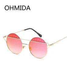 Marcas OHMIDA Nueva Flor de La Manera gafas de Sol de Las Mujeres 2017 de La Vendimia Espejo de Aleación de gafas de Sol de Los Hombres Ronda Retro Negro Gafas De sol Gafas