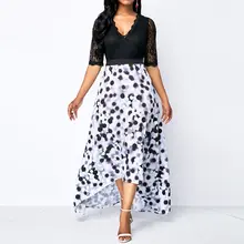 Винтажные черные африканские платья размера плюс для женщин 4xl 5xl элегантное сексуальное кружевное женское длинное летнее в горошек женское Макси-платье