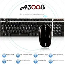 Ajazz A3008 2,4 г Беспроводной подсветкой Перезаряжаемые Mechaincal Gaming Keyboard& Мышь набор черный и синий ось белый Подсветка