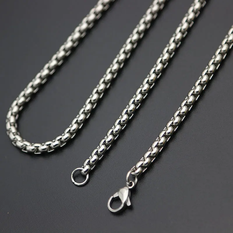 

Precio de Promoción Cadena de plata para hombres y mujeres 2,5mm 3mm 4mm caja de acero inoxidable collar cadena para mujeres y hombres medallón colgante