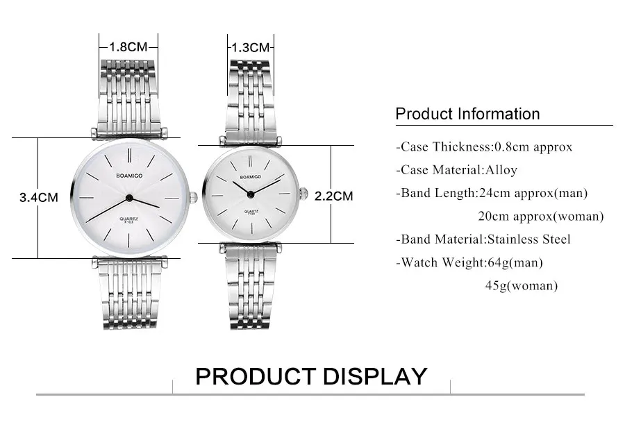 BOAMIGO Brand Men Quartz Watches Fashion Lover's Watch Women Clock Steel Wristwatch Ultra Thin Case Small Face for Festival Gift (3)