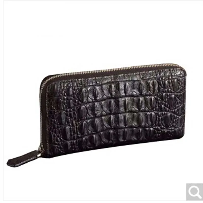 

luolaini Men's purse long style real crocodile business leather wallet men's wallet large capacity black