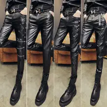 Зимние Модные бархатные мотоциклетные брюки из искусственной кожи мужские брюки для ног брюки из искусственной кожи для мужчин теплые ветрозащитные черные
