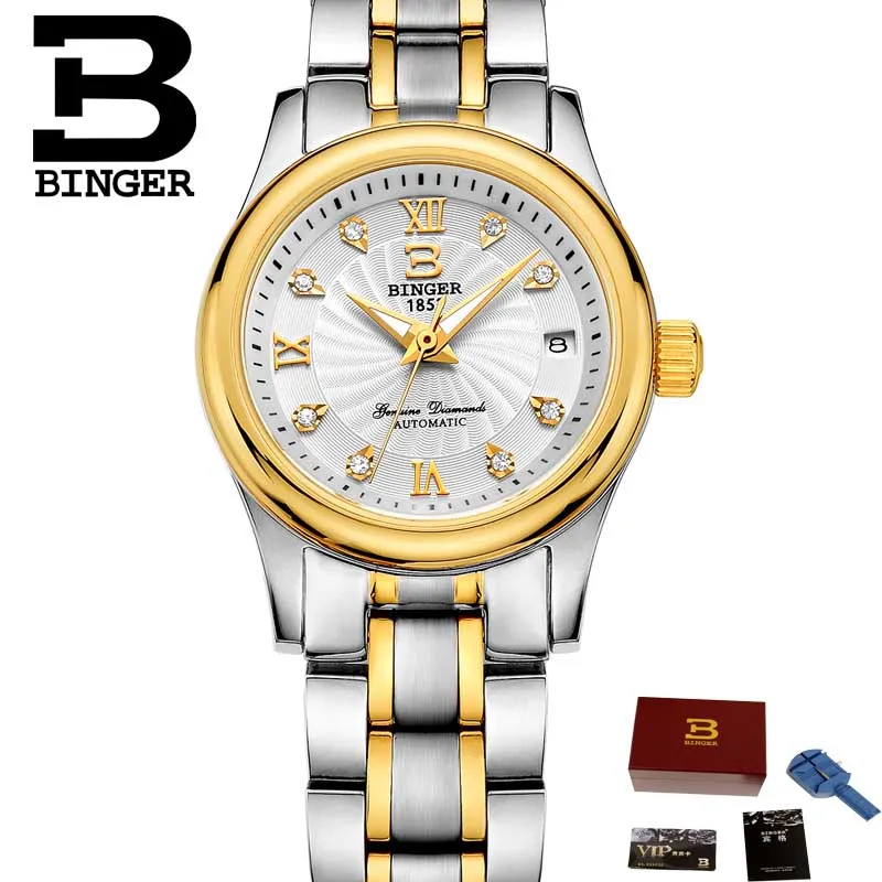 Мужские и женские часы, парные часы, мода для влюбленных, автоматические механические часы, стальные Бингер, мужские деловые часы, B-603L - Цвет: Women watch 03