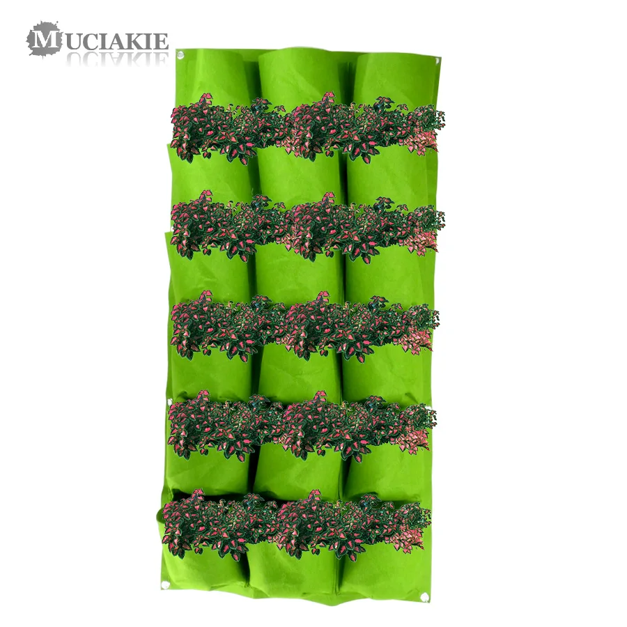 

MUCIAKIE Vertical Wall Mounted Grow Bags 18 Pockets with Round Bottom Green Black Gray Home Balcony Office Planting Bags