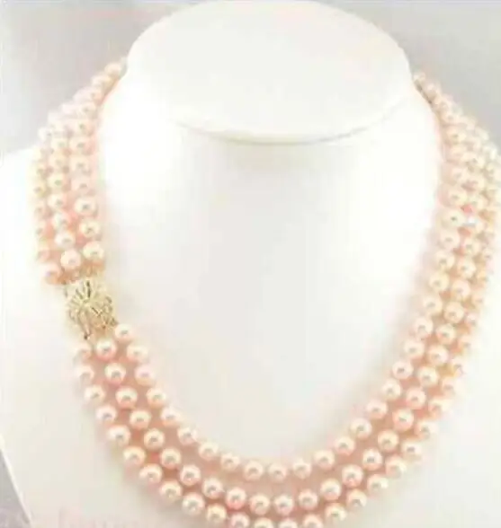 

triple strandsAAA 7-8mm Real Australian south sea pink pearl necklace 17-19"