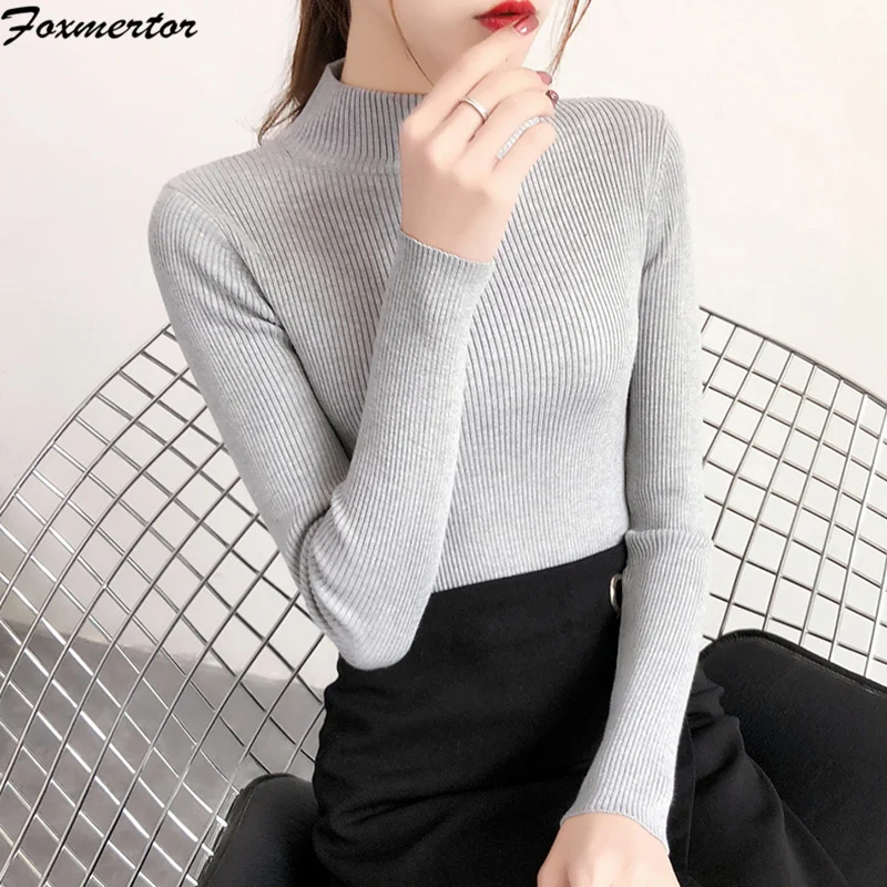 

Women Sweater Pullover Knitted Cotton Tops Solid Crew Neck Essential Jumper Long Sleeve Sweaters Warm Female Sweaters 7 Color