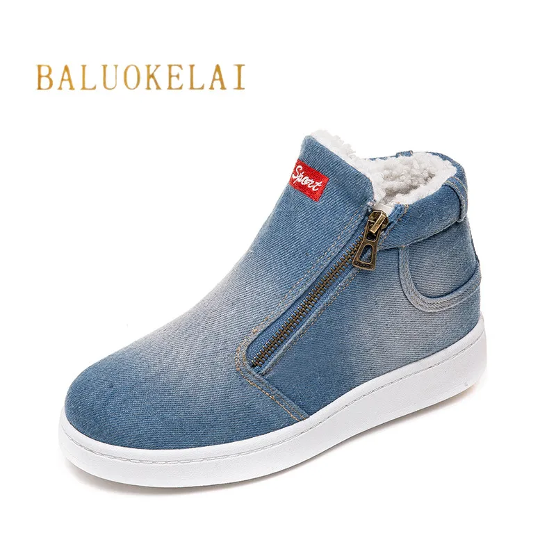 

Ladies Women Blue Denim Ankle Boots Shoes Woman Zapatos Mujer Sapato Winter Boots Warm Plush Inside Boots K-149