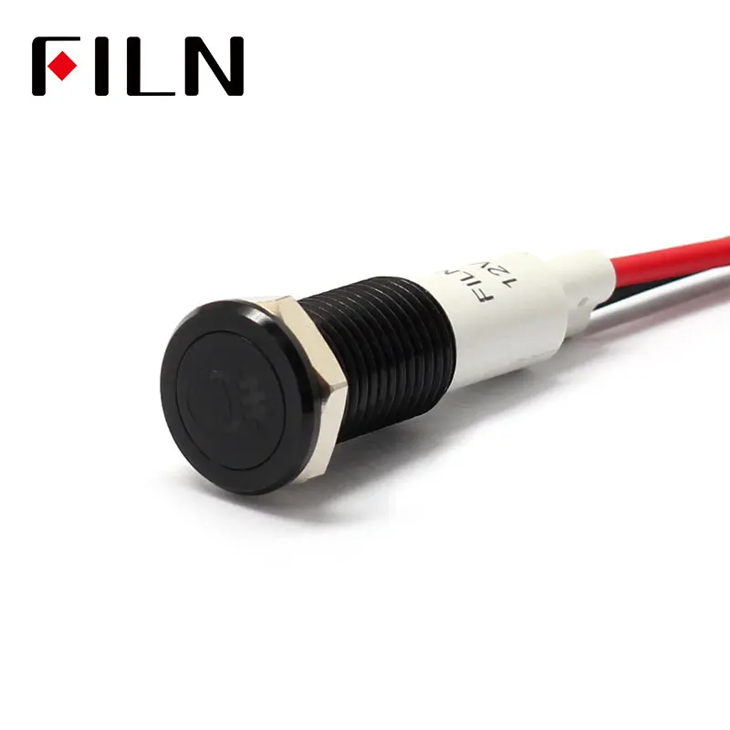 FILN 10mm Car dashboard fog symbol led red yellow white blue green 12v led indicator light with 20cm cable universal car auto fog light rocker toggle switch b35 dc 12v 35a 4pins led dashboard led color red green amber blue white