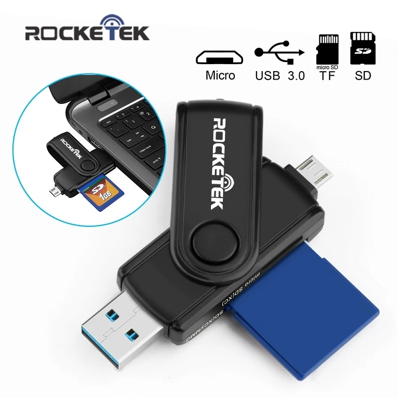 

Rocketek usb 3.0 multi 2 in 1 memory otg phone card reader 5Gbps adapter for SD/TF micro SD pc computer laptop accessories