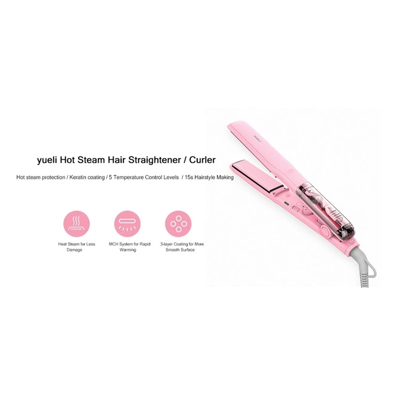 

Yueli Moisture Less Damage Hot Steam Hair Straightener / Curler MCH System 5 Different Temperature Levels Hair Beauty Tool