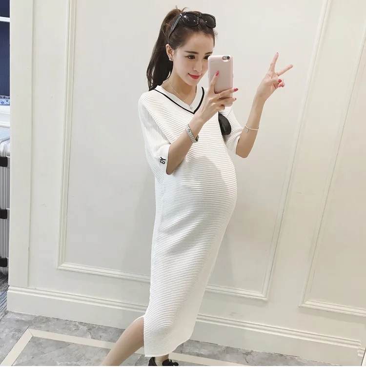 TcYct Лето, v-образный вырез, боковые разрезы, белое элегантное платье для беременных, Одежда для беременных, черная одежда для беременных