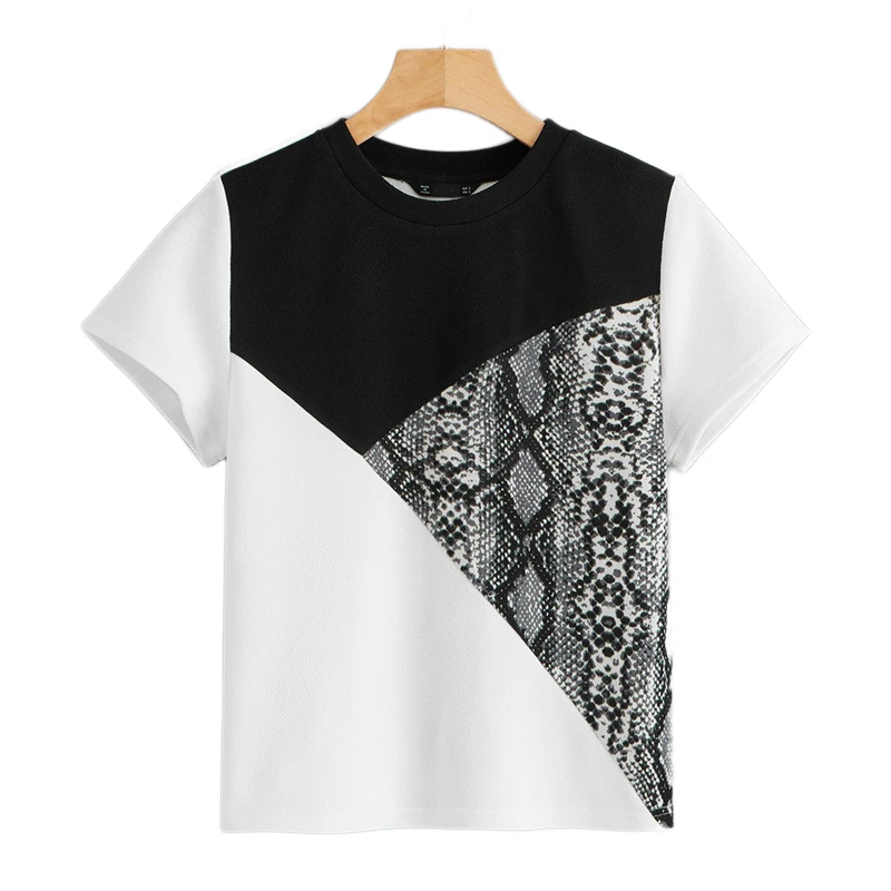 SweatyRocks, змеиный принт, цветная футболка с коротким рукавом, уличная одежда, летние модные футболки, повседневные женские стильные футболки