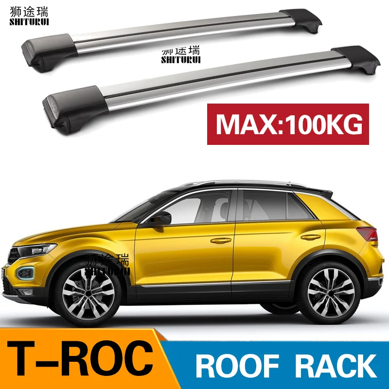 SHITURUI 2 قطعة سقف القضبان لفولكس واجن t-roc 2018 + 2019 سبائك الألومنيوم الجانب القضبان عبر القضبان حامل سقفي الأمتعة