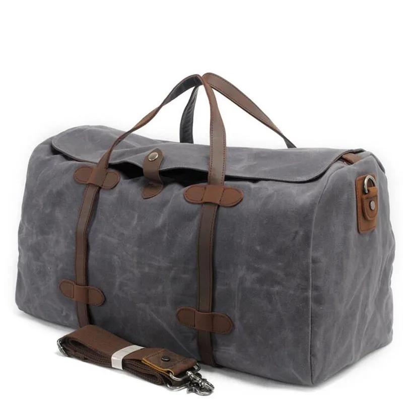 Vintage Wax Printing Canvas Leather Women Travel Bags Luggage Bags Men Duffel Bags Travel Tote ...
