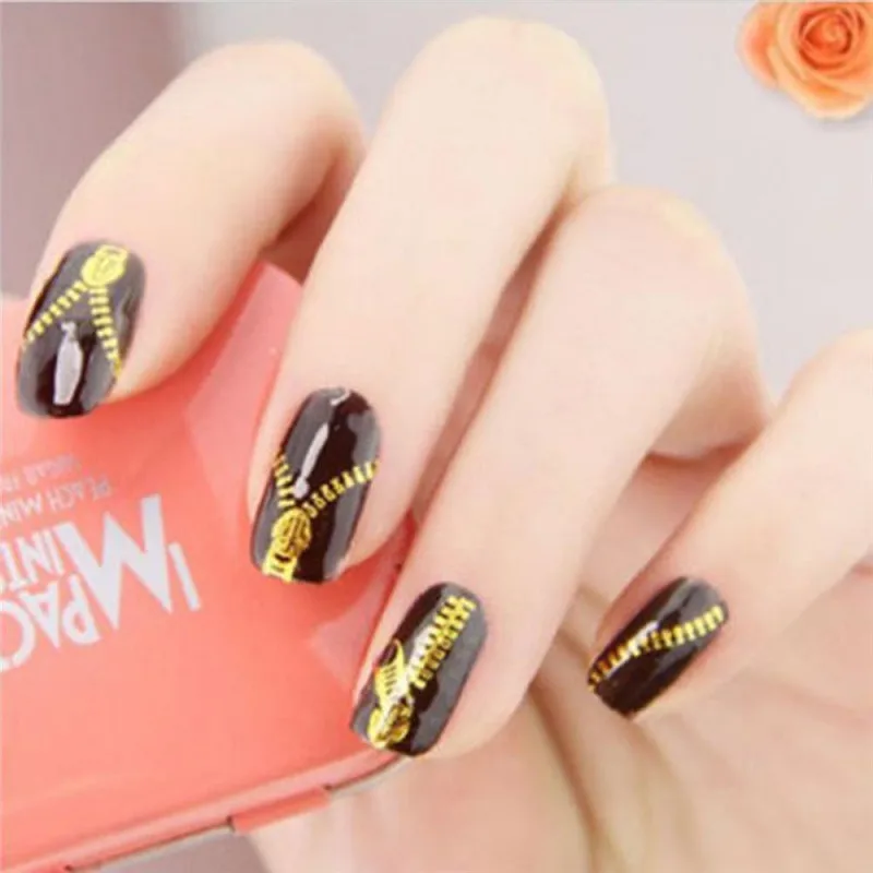 

1 Sheet Creative Gold/Silver Zipper Nail Art Stickers Water Transfer DIY Full Wraps Decor Manicure Nail Tips Free Shipping