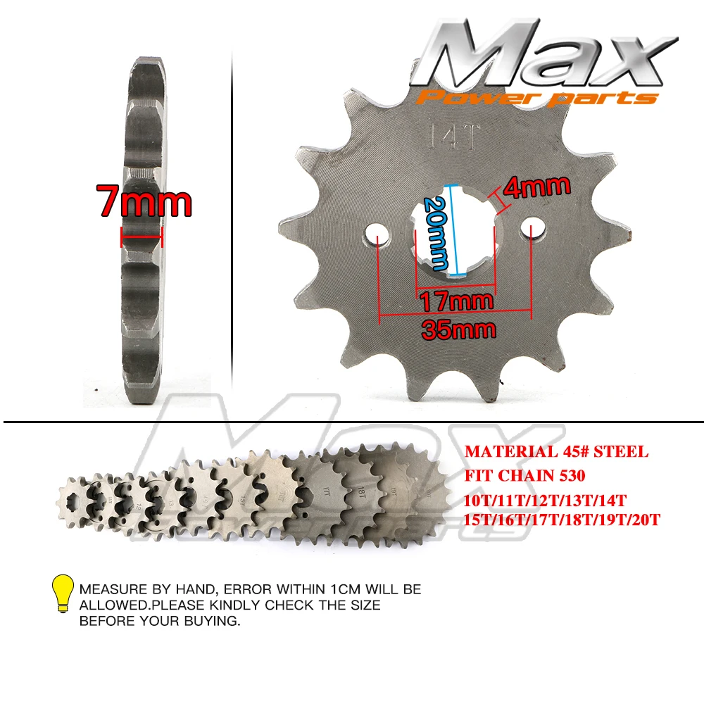 

10T 11T 12T 13T 14T 14T 15T 16T 17T 18T 19T 20T Teeth 20mm Front Sprocket For 530 Chain Loncin Lifan Engine Pit Bike ATV xz250r