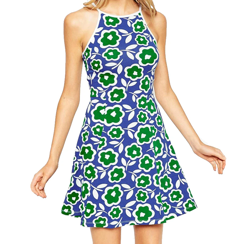 Floral Print A Line Women Dress Sleeveless Vestidos Female Casual